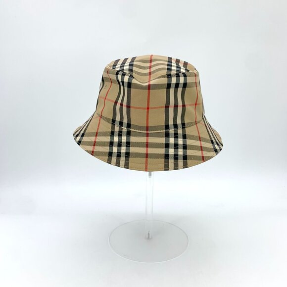 Burberry Classic Checkered Cotton Fishermans Hat Brown Casual Style Brim 6cm Cir - Picture 7 of 9